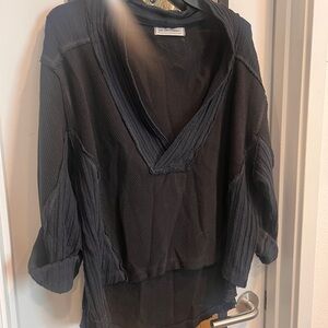 We The Free Black Textured deep V-Neck Top - XS